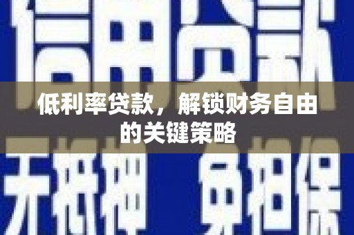 永康低利率贷款，解锁财务自由的关键策略